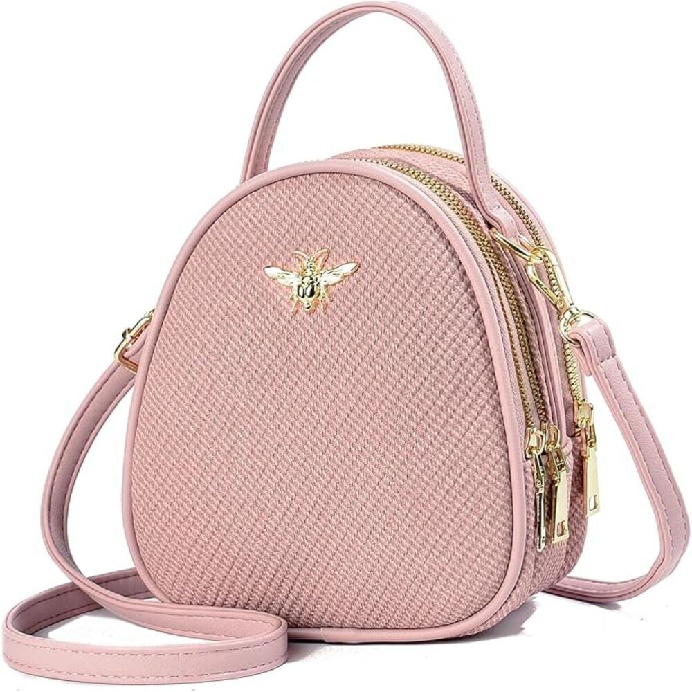 Women Pink Gold Imported Faux Leather Stylish Small Crossbody Messenger Bags